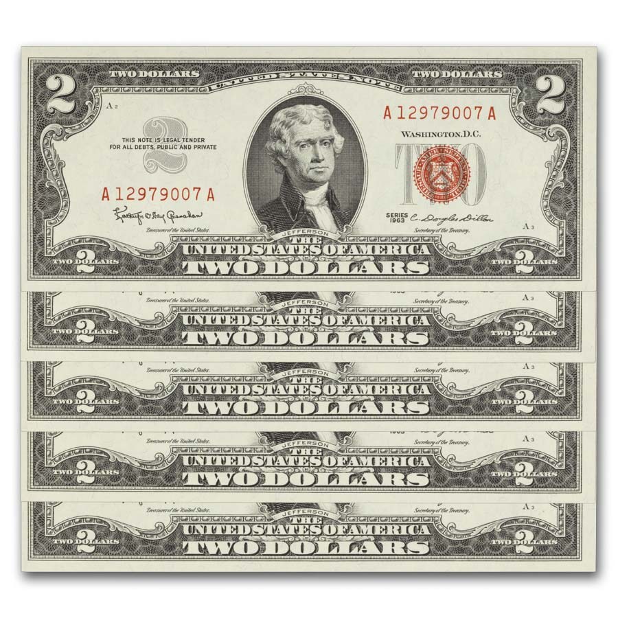 1963 $2.00 U.S. Notes Red Seal CCU (Fr#1513) 43 Consecutive