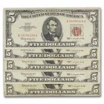 1963 $5.00 U.S. Note Red Seal VG/VF (Fr#1536) Lot of 10