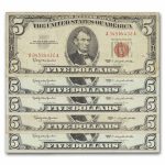 1963 $5.00 U.S. Note Red Seal VG/VF (Fr#1536) Lot of 5