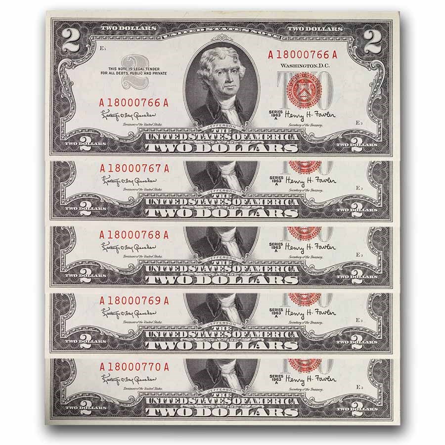 1963-A $2.00 U.S. Note Red Seal CCU (Fr#1514) 15 Consecutive