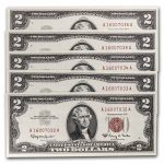 1963-A $2.00 U.S. Note Red Seal CCU (Fr#1514) 5 Consecutive