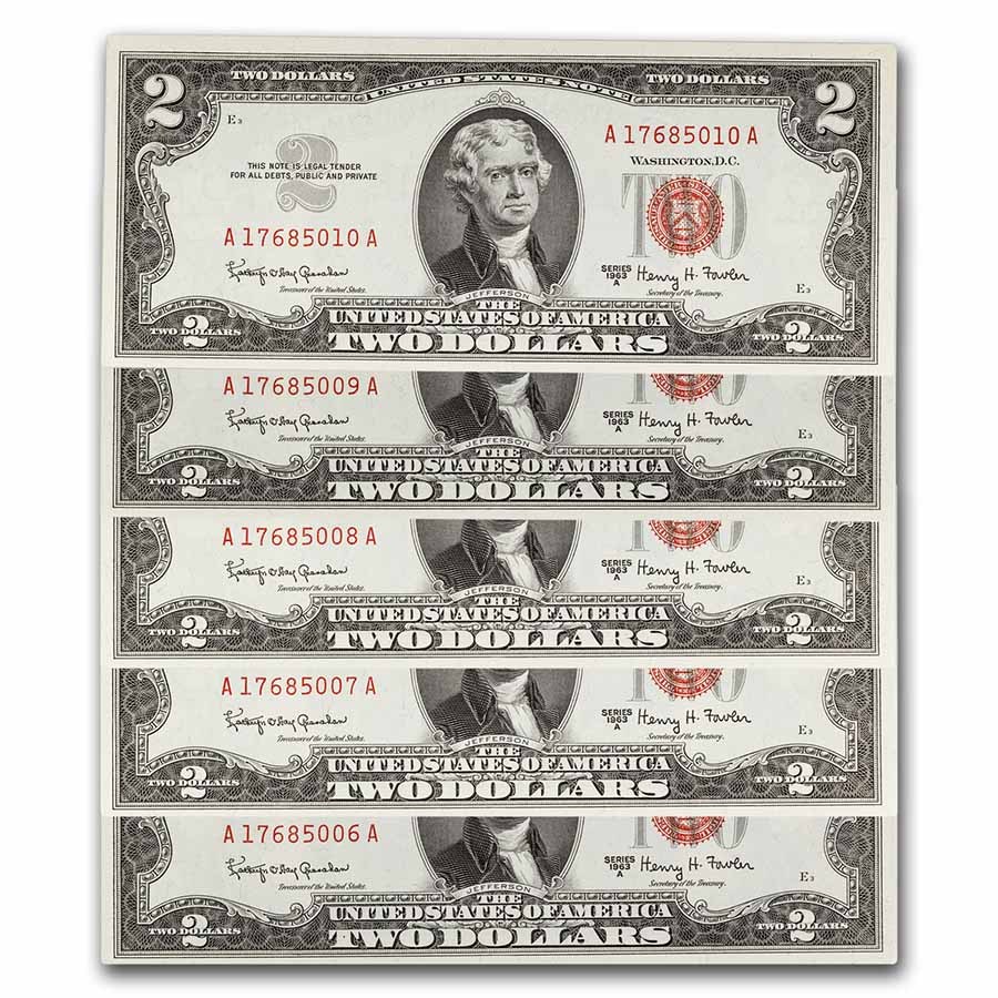1963-A $2.00 U.S. Notes Red Seal CU (Fr#1514) 25 Consecutive