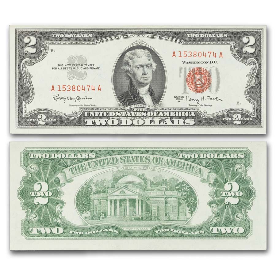 1963 thru 1963-A $2.00 U.S. Notes Red Seal XF