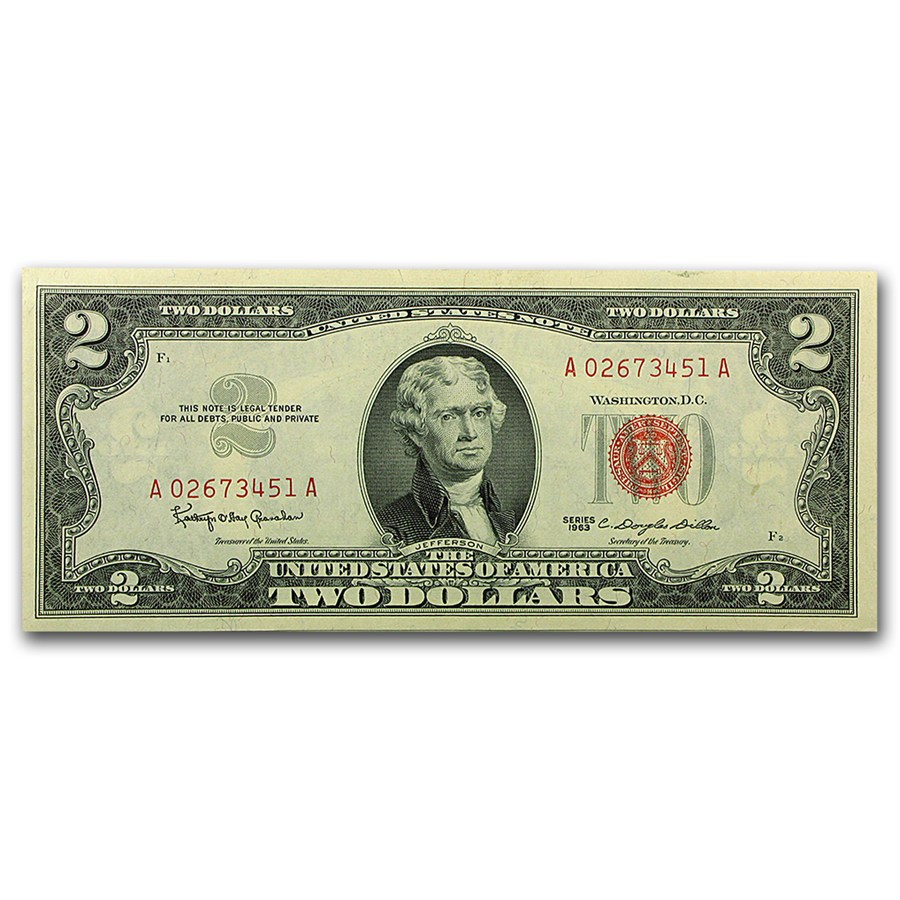 1963s $2.00 U.S. Notes Red Seal AU