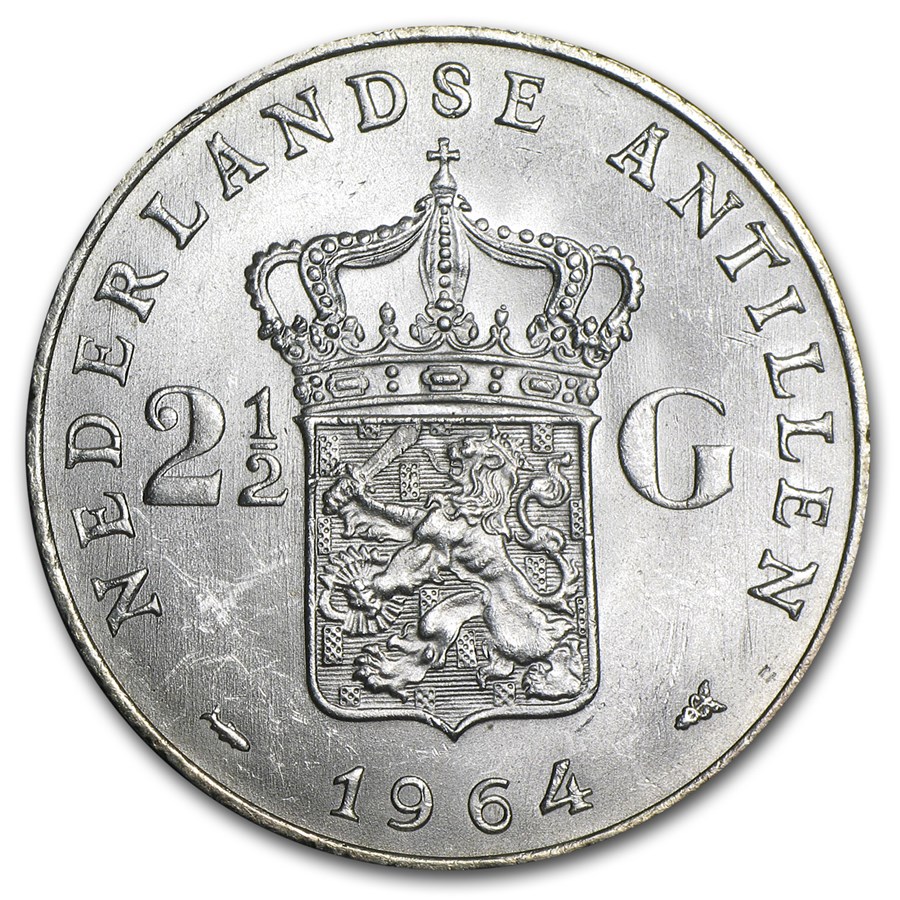 1964 Netherlands Antilles Silver 2 1/2 Gulden BU