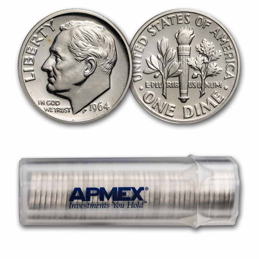 1964 Roosevelt Dime 50-Coin Roll Proof