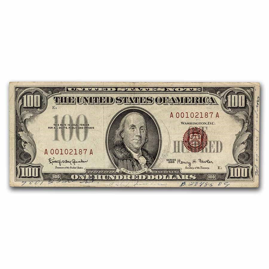 1966 $100 U.S. Note Red Seal Cull (Fr#1550)