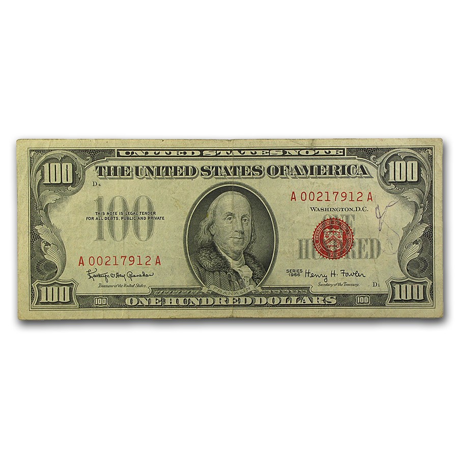 1966 $100 U.S. Note Red Seal VF (Fr#1550) Details