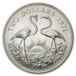 1966-1978 Bahamas Silver $2 Flamingo BU/Proof (Abrasions)