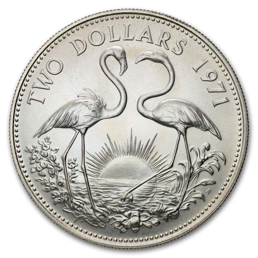 1966-1978 Bahamas Silver $2 Flamingo BU/Proof (Abrasions)