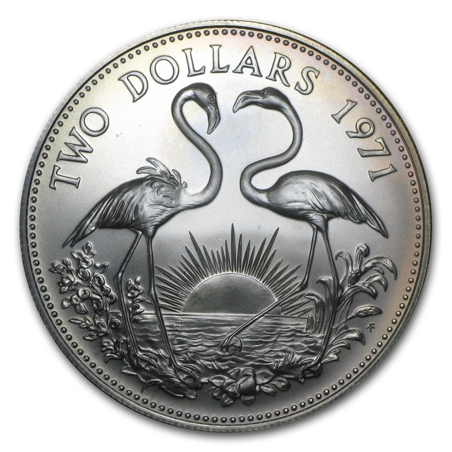 1966-1978 Bahamas Silver $2 Flamingo BU/Proof (Random Date)