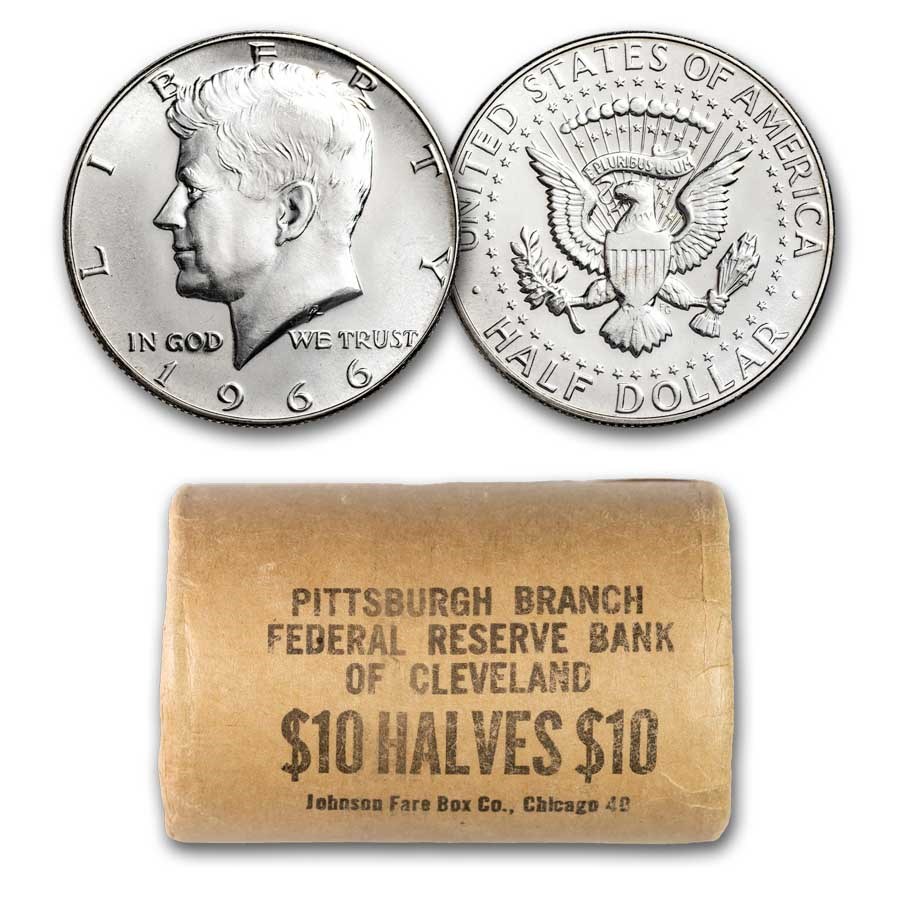 1966 Kennedy Half Dollar 20-Coin Bank Wrapped Roll BU