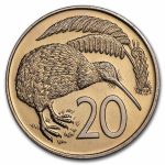 1967-1985 New Zealand Copper-Nickel 20 Cents Elizabeth II/Kiwi BU