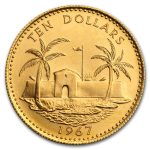 1967-71 Bahamas Gold 10 Dollars Fortress & Palms BU/Proof