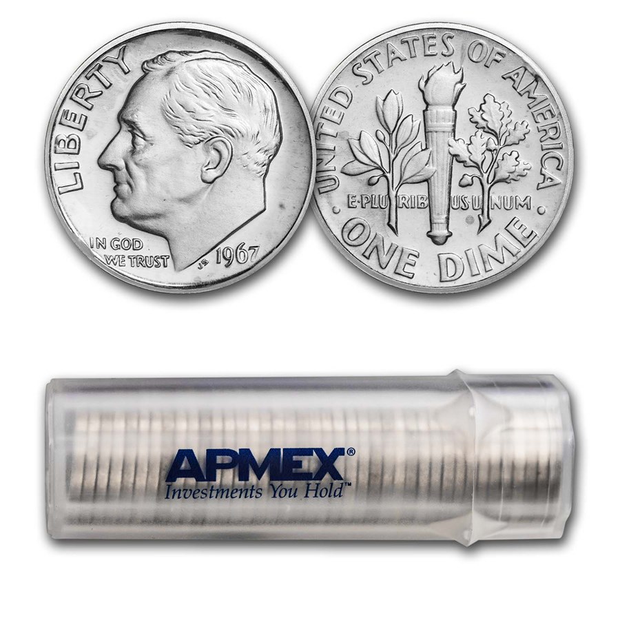 1967 Roosevelt Dime 50-Coin Roll BU