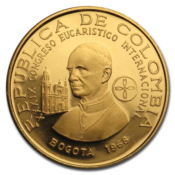 1968 Colombia Gold 500 Pesos Pope Paul VI Proof