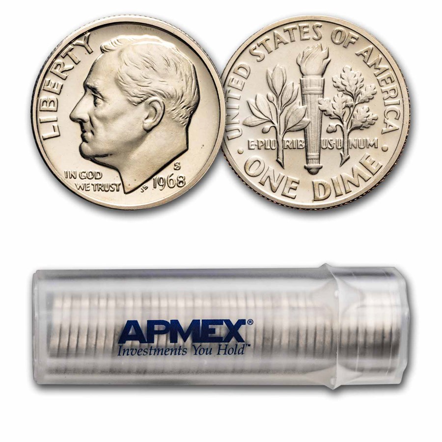 1968-S Roosevelt Dime 50-Coin Roll Proof