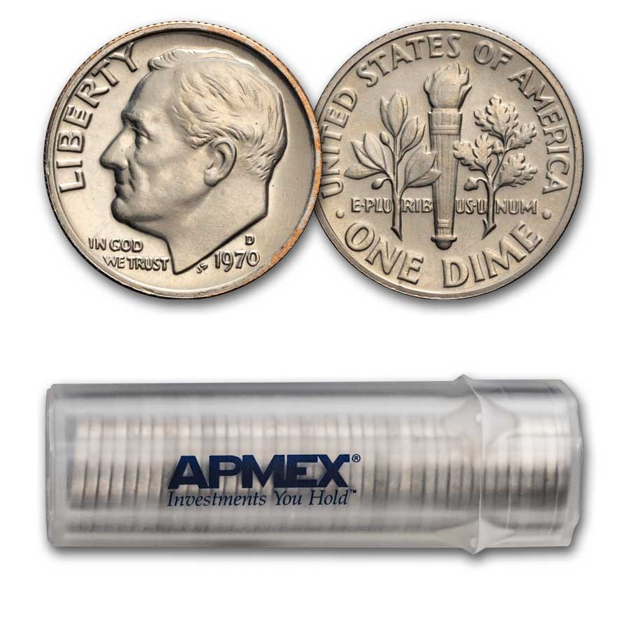 1970-D Roosevelt Dime 50-Coin Roll BU