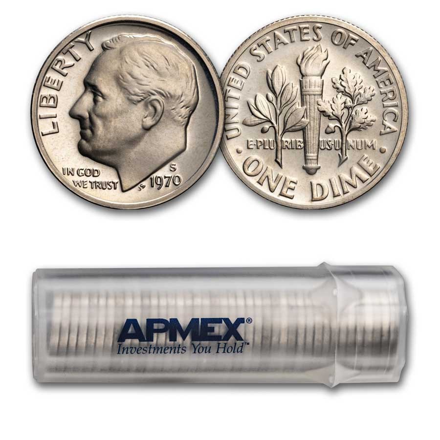 1970-S Roosevelt Dime 50-Coin Roll Proof