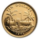 1971 Bahamas Gold 10 Dollars Fortress & Palms BU