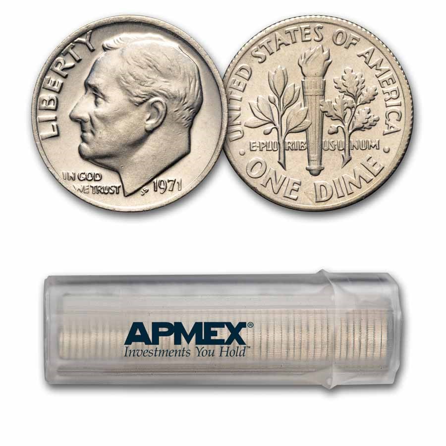 1971 Roosevelt Dime 50-Coin Roll BU
