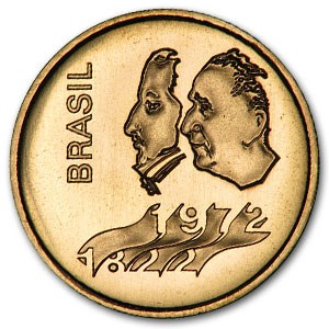 1972 Brazil Gold 300 Cruzeiros 150 Years of Independence BU