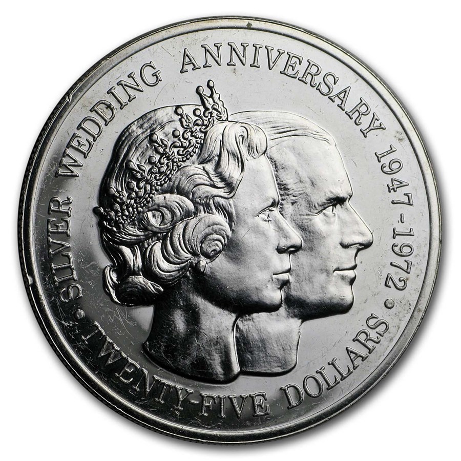 1972 Cayman Islands Silver $25 Silver Wedding Proof