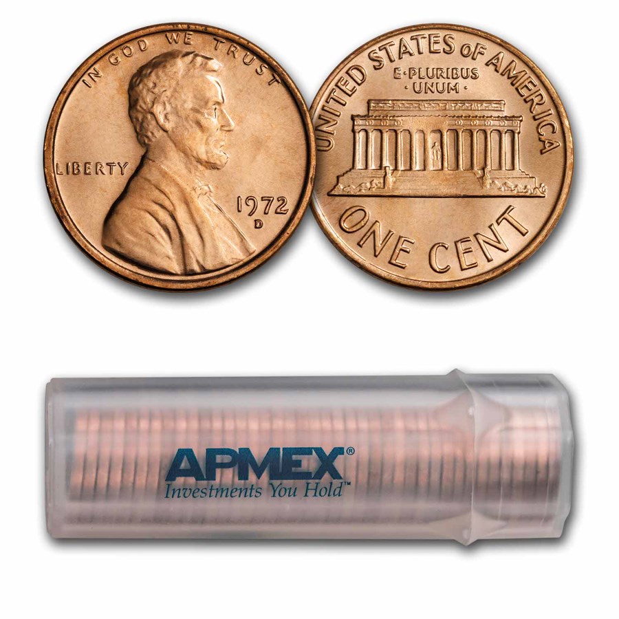 1972-D Lincoln Cent 50-Coin Roll BU