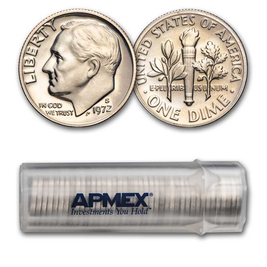 1972-S Roosevelt Dime 50-Coin Roll Proof