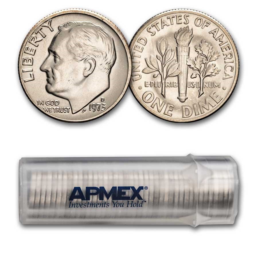 1973-D Roosevelt Dime 50-Coin Roll BU