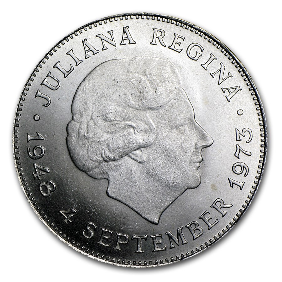 1973 Netherlands Silver 10 Gulden Juliana AU/BU (.5787 ASW)