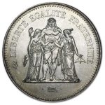 1974-1979 France Silver 50 Francs Hercules AU/BU