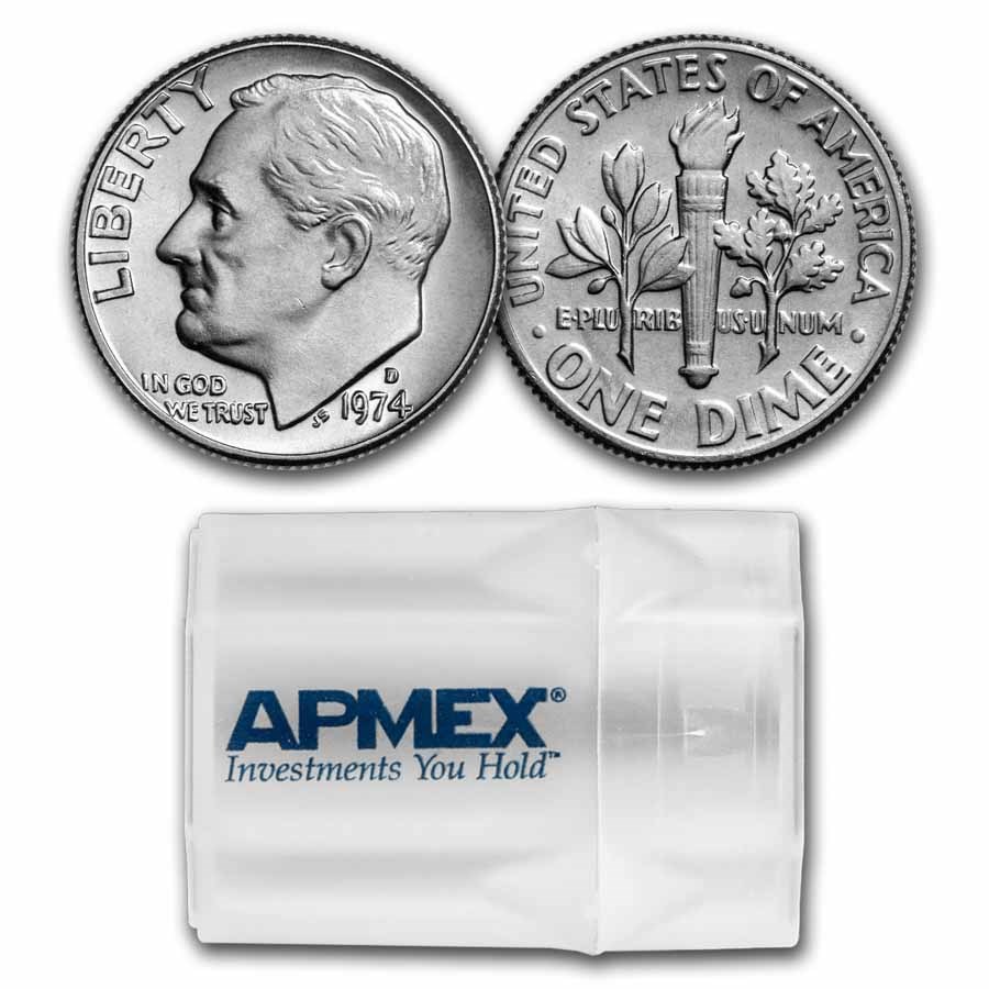 1974-D Roosevelt Dime 50-Coin Roll BU