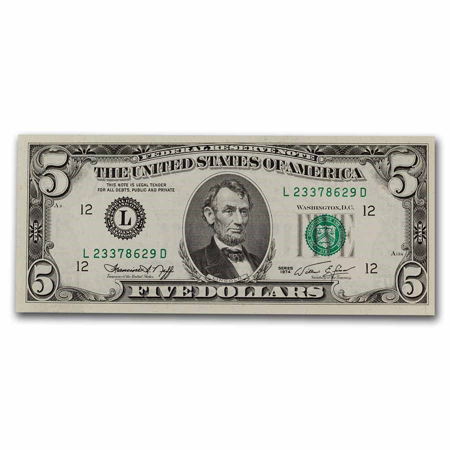 1974 (L-San Francisco) $5 FRN CU (Fr#1973-L)