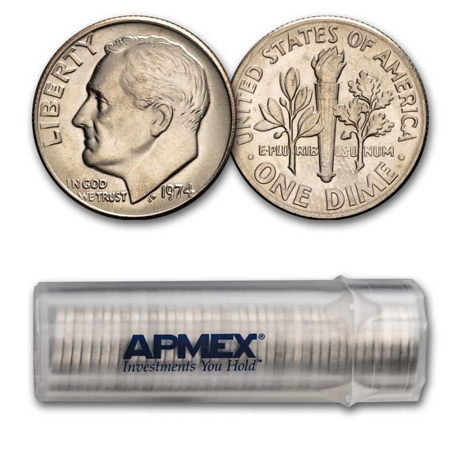 1974 Roosevelt Dime 50-Coin Roll BU