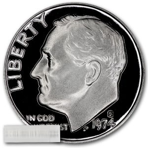 1974-S Roosevelt Dime 50-Coin Roll Proof