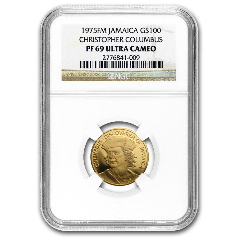 1975 Jamaica Proof Gold 100 Dollars Columbus PF-69 NGC