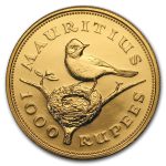 1975 Mauritius Gold 1000 Rupees Conservation Series Flycatcher BU