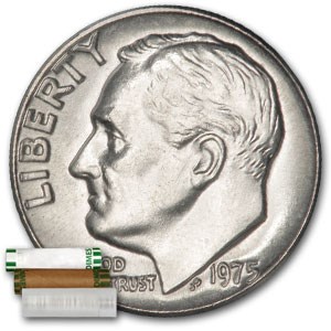 1975 Roosevelt Dime 50-Coin Roll BU