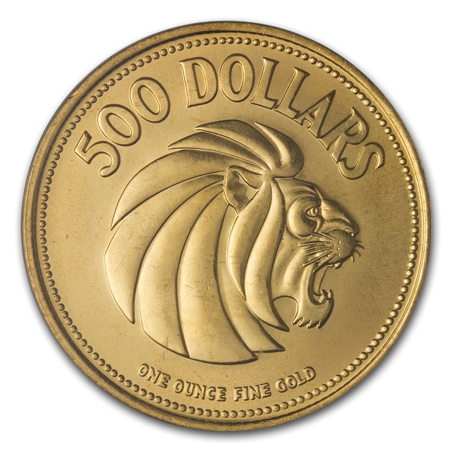 1975 Singapore 1 oz Gold $500 10th Anniv of Independence BU