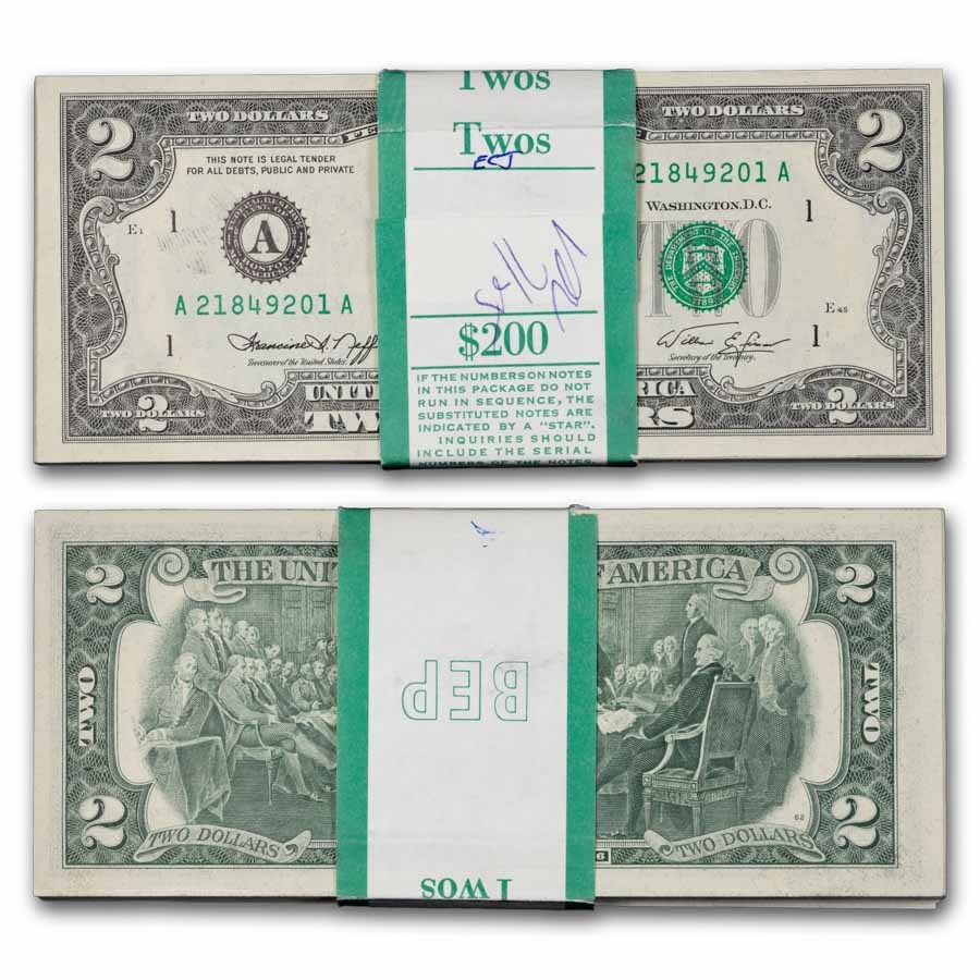 1976 (A-Boston) $2.00 FRN AU (Fr#1935-A) 100 Consecutive