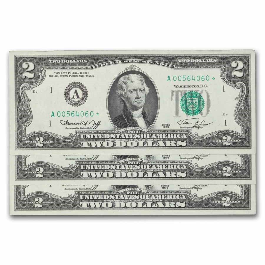 1976* (A-Boston) $2.00 FRN AU (Fr#1935-A*) Star, 3 consecutive