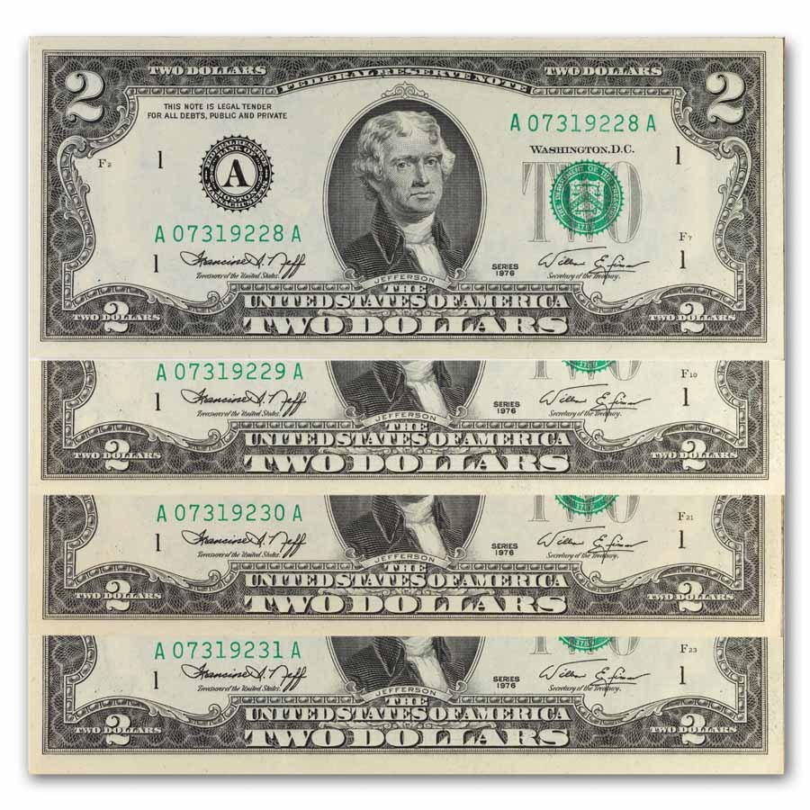 1976 (A-Boston) $2.00 FRN CU (Fr#1935-A) 4 Consecutive