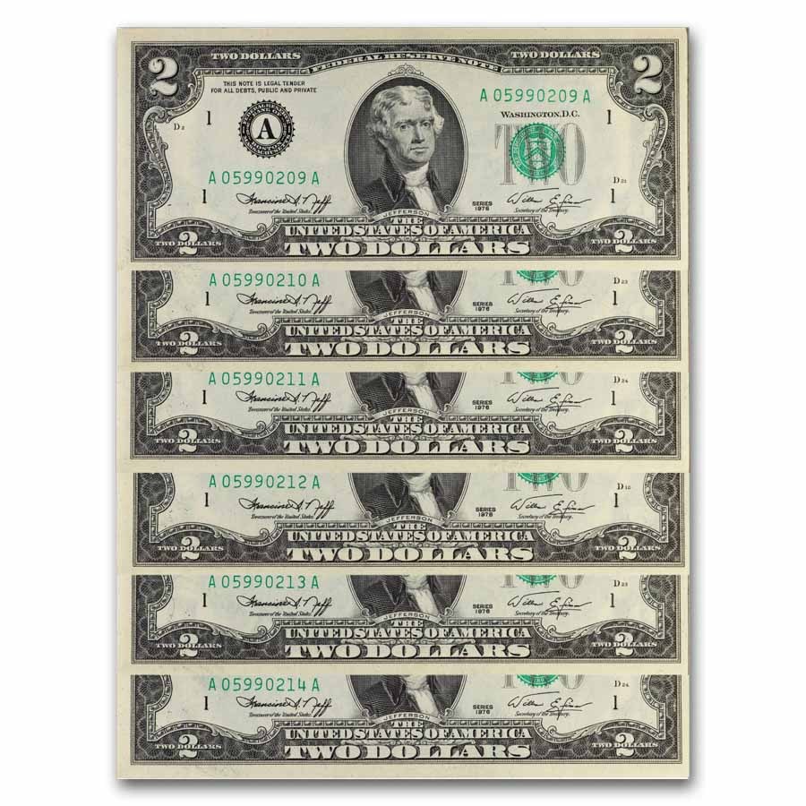 1976 (A-Boston) $2.00 FRN CU (Fr#1935-A) 6 Consecutive