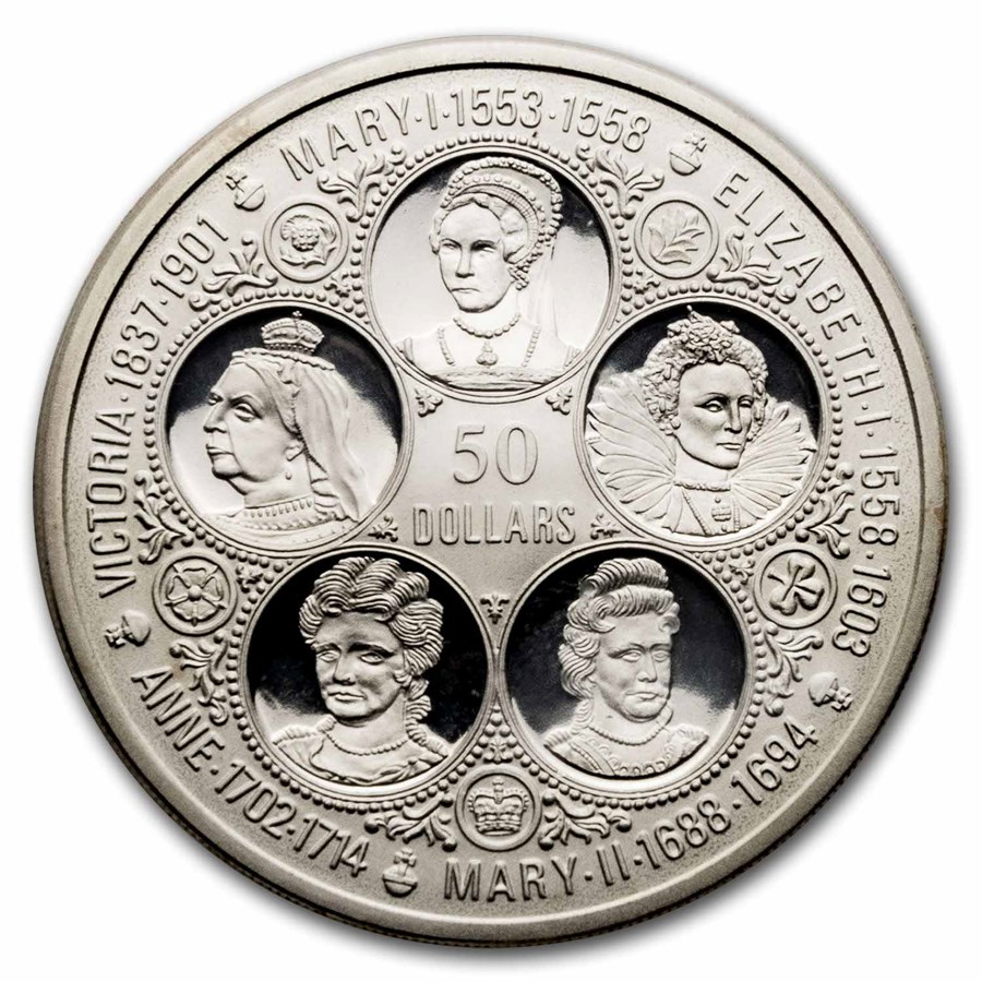 1976 Cayman Islands "Six-Queens of England" Silver $50 Proof