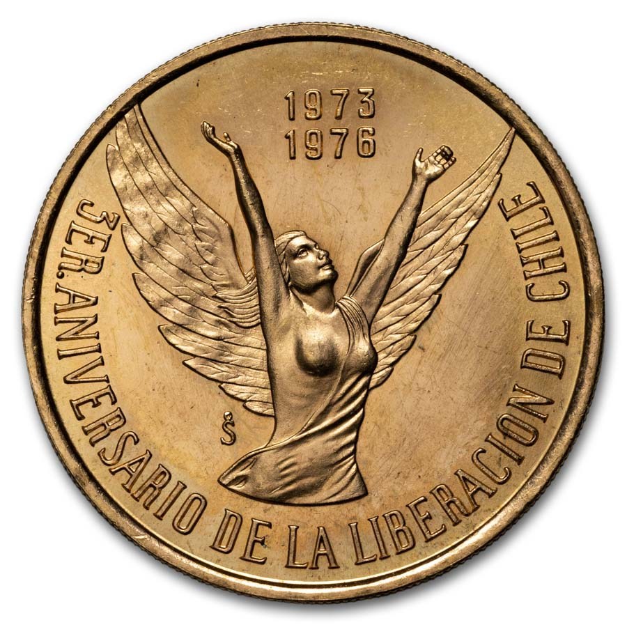1976 Chile Gold 100 Pesos 3rd Anniv. of New Government BU