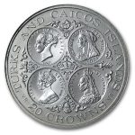 1976 Turks & Caicos Silver 20 Crowns Queen Victoria BU