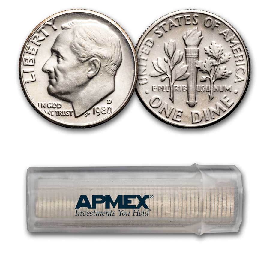 1980-D Roosevelt Dime 50-Coin Roll BU