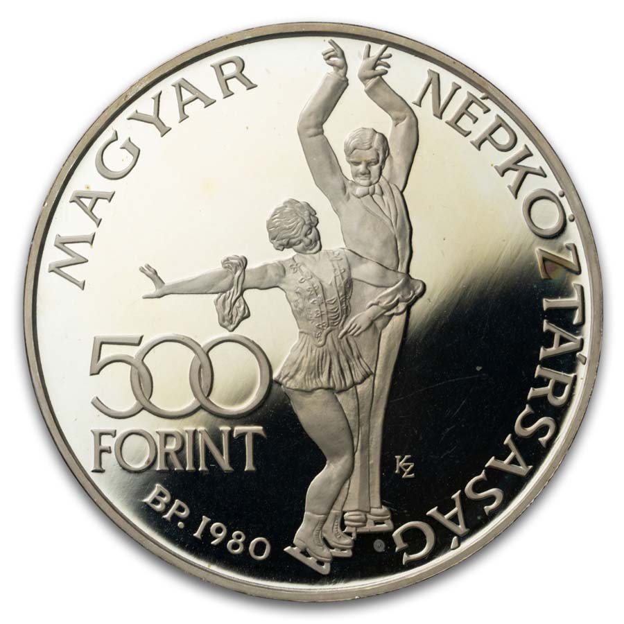 1980 Hungary Silver 500 Forint Lake Placid Olympics Proof