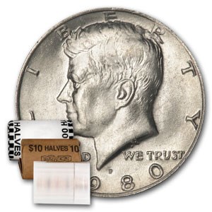 1980-P Kennedy Half Dollar 20-Coin Roll BU